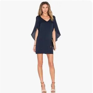 Milly Silk blend V-Neck Butterfly Dress Long Navy Blue Silk Blend Dress Size 8